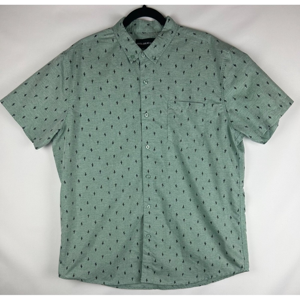 Molokai Mens Shirt Short Sleeve Button Up Collar Cactus Print Green XL